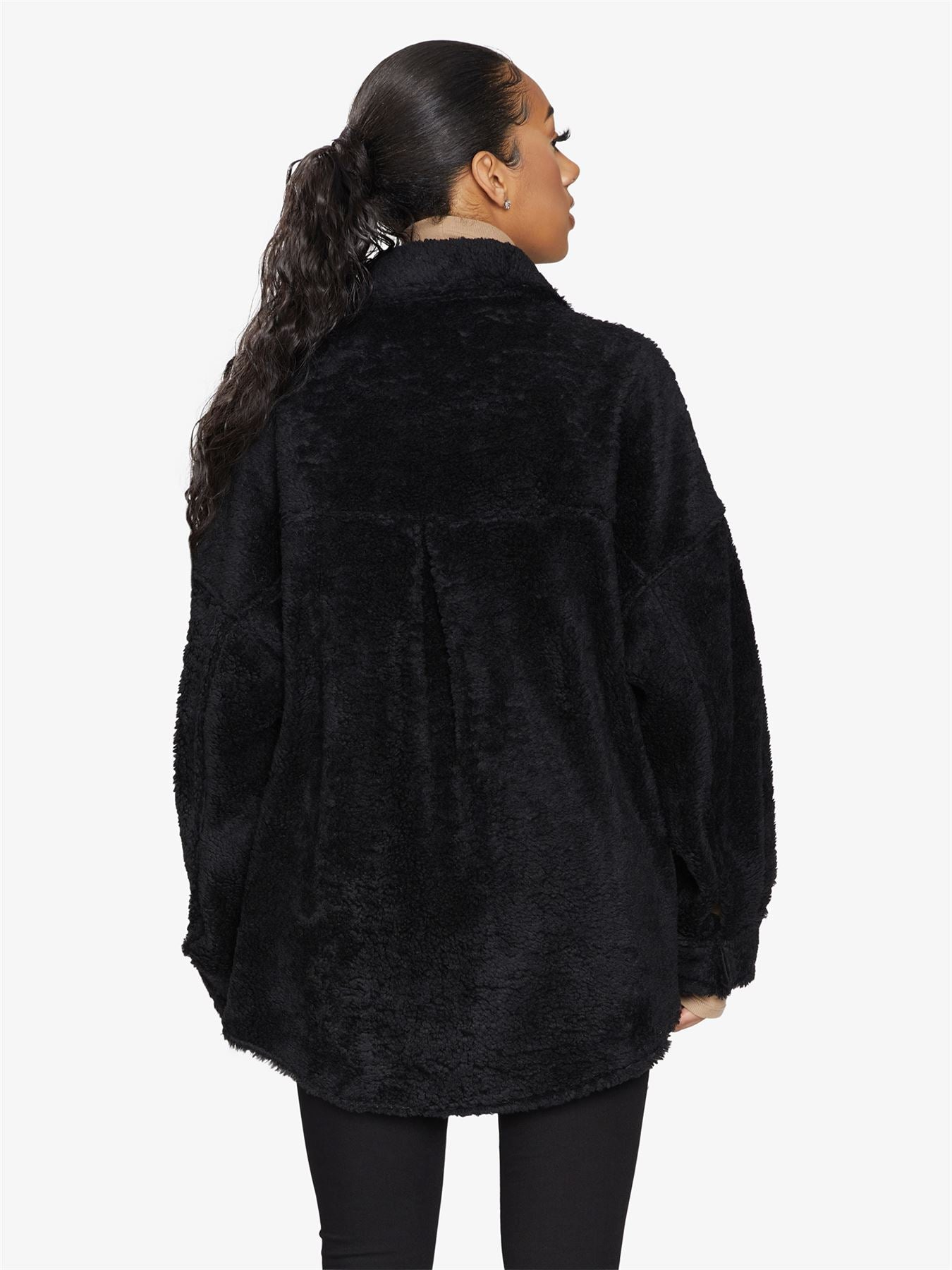 Oversized Borg Teddy Shacket with Patch Pockets