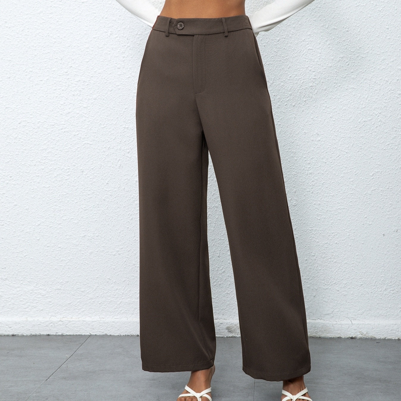 Women Solid Color Stylish Elegant Button Wide Leg Suit Pants