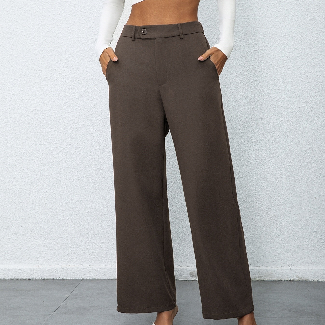 Women Solid Color Stylish Elegant Button Wide Leg Suit Pants