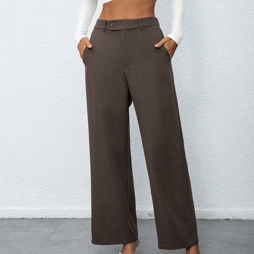 Women Solid Color Stylish Elegant Button Wide Leg Suit Pants
