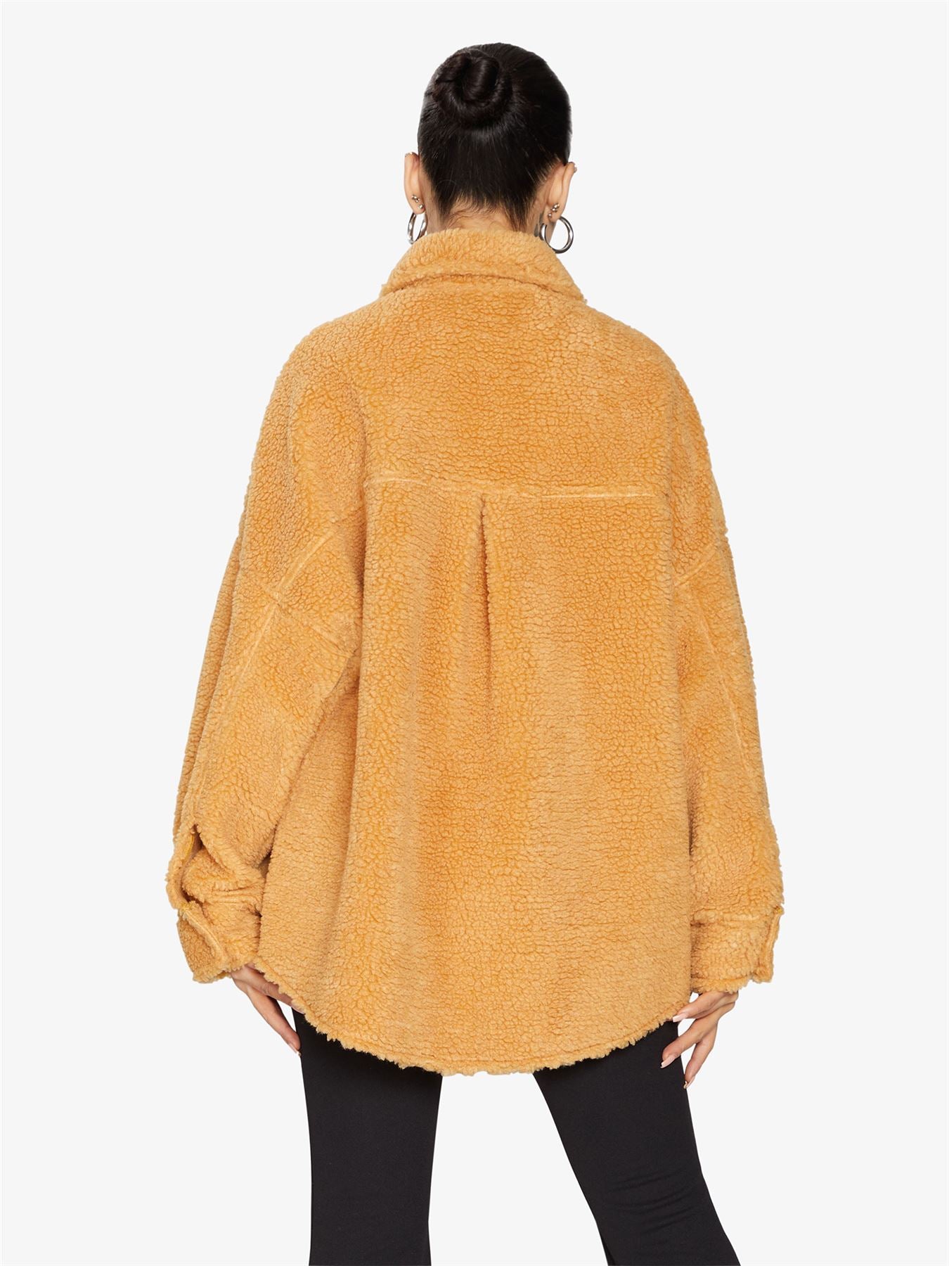 Oversized Borg Teddy Shacket with Patch Pockets