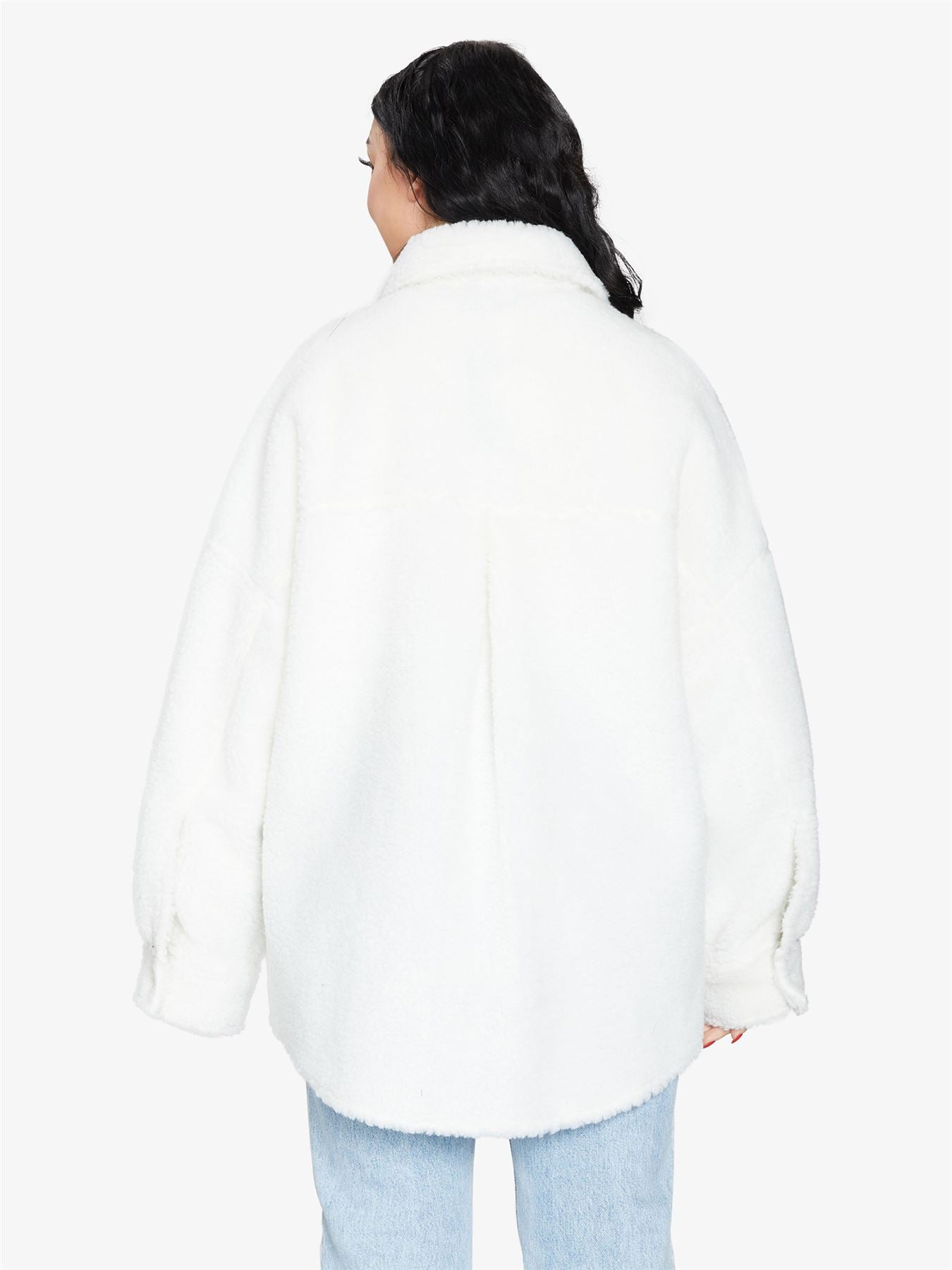 Oversized Borg Teddy Shacket with Patch Pockets