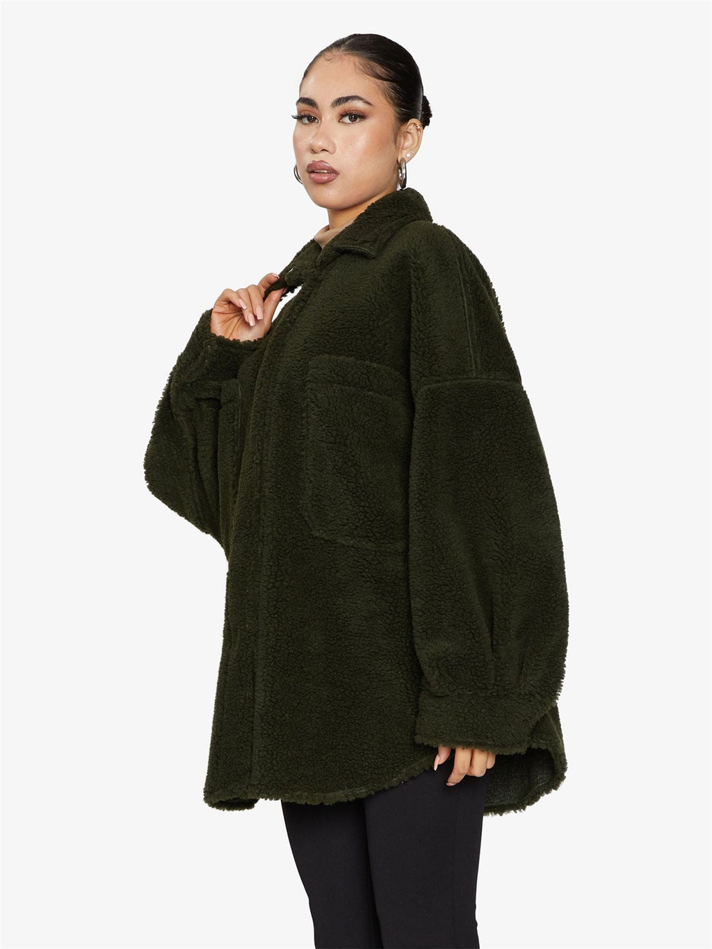 Oversized Borg Teddy Shacket with Patch Pockets