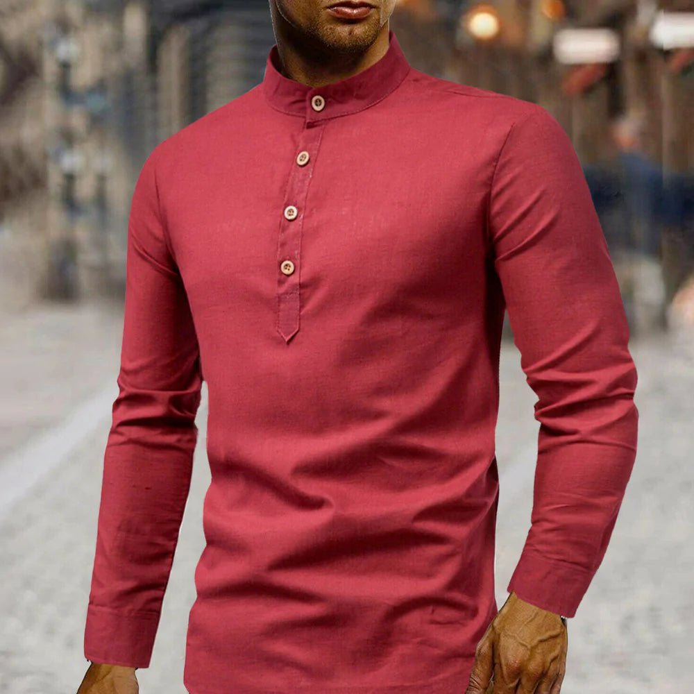 Men’s Stand Collar Linen Shirt