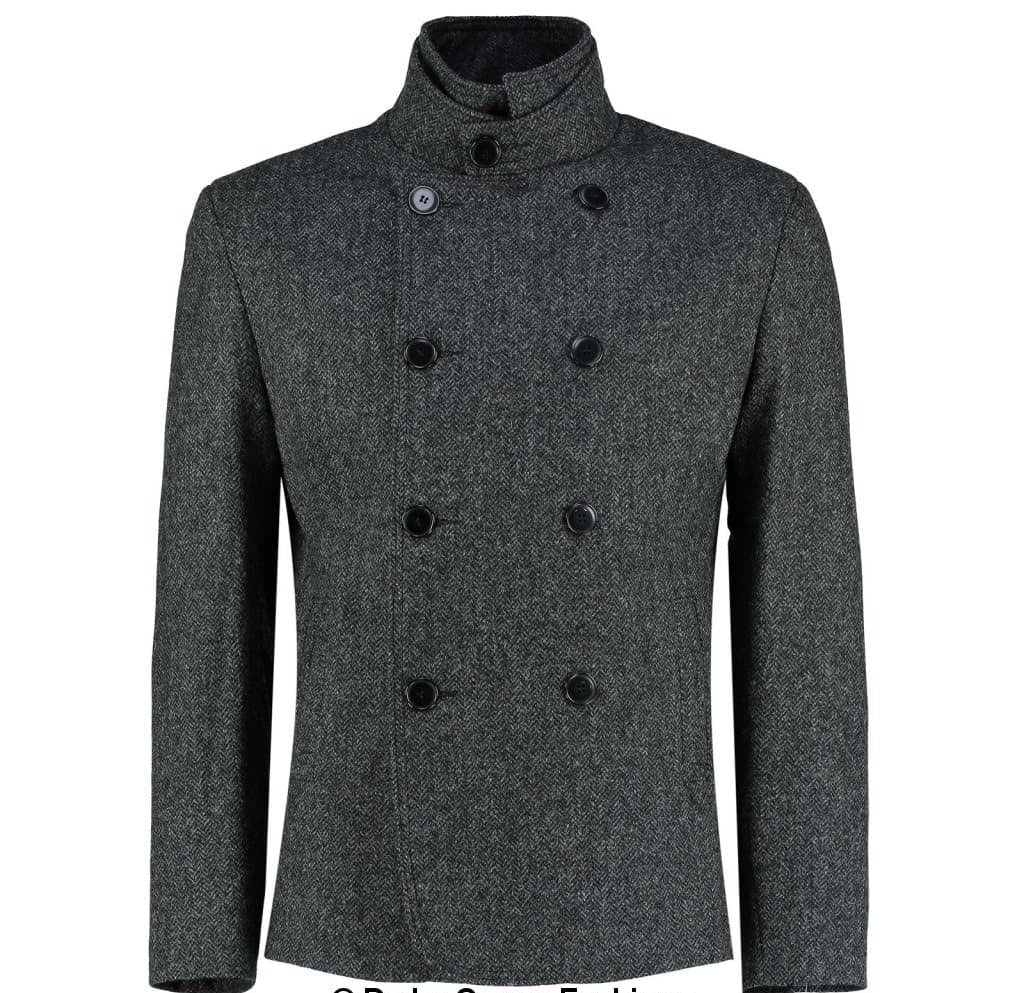 De La Creme MAN - Herringbone Tweed Blend Short Reefer Coat