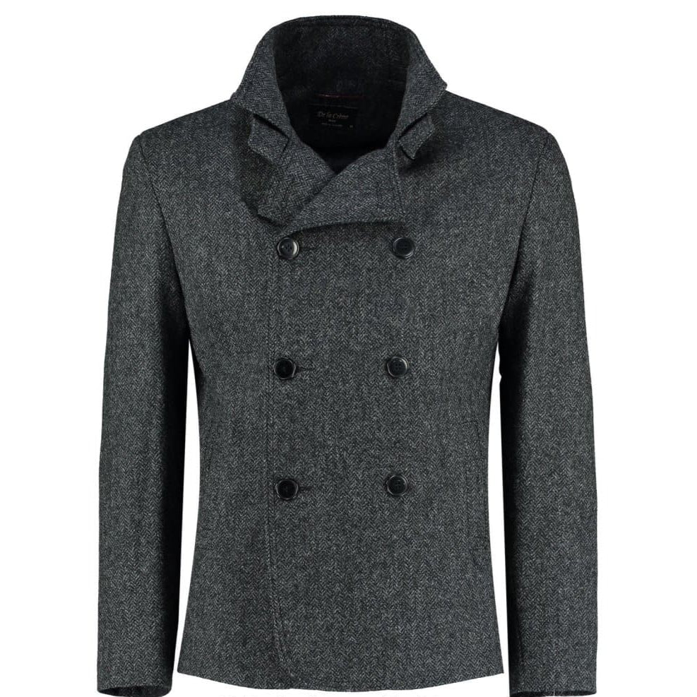 De La Creme MAN - Herringbone Tweed Blend Short Reefer Coat