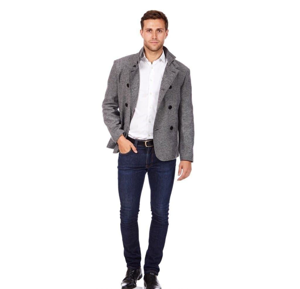 De La Creme MAN - Herringbone Tweed Blend Short Reefer Coat