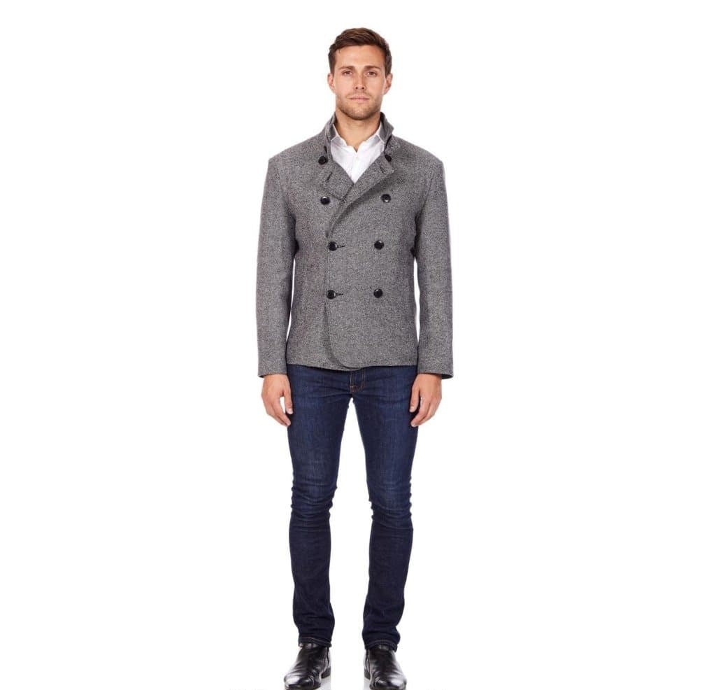 De La Creme MAN - Herringbone Tweed Blend Short Reefer Coat