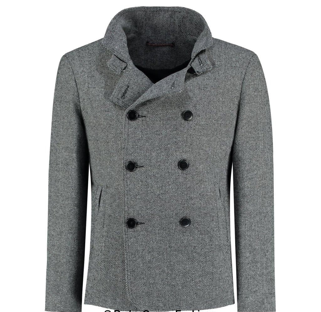 De La Creme MAN - Herringbone Tweed Blend Short Reefer Coat
