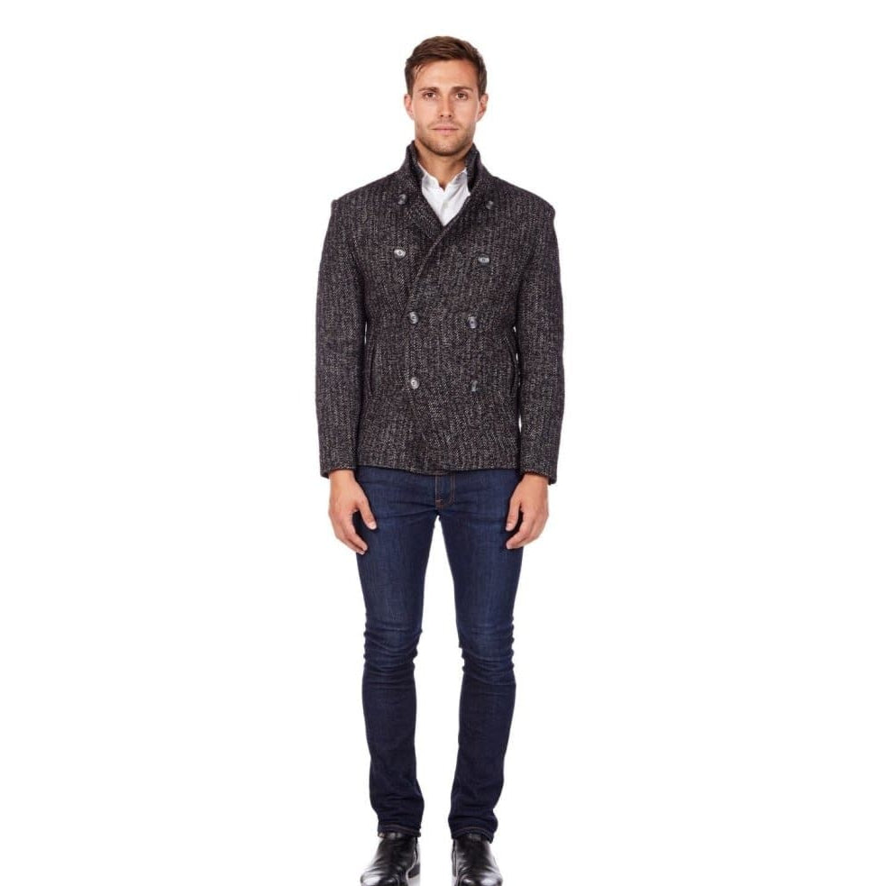 De La Creme MAN - Herringbone Tweed Blend Short Reefer Coat