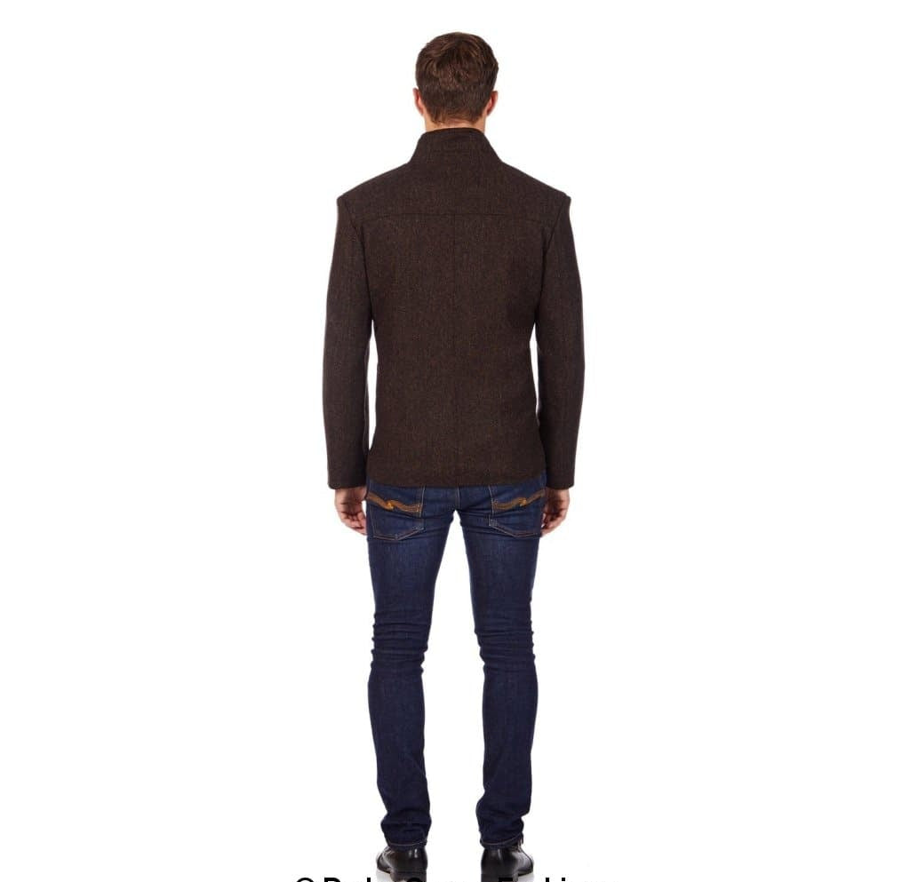 De La Creme MAN - Herringbone Tweed Blend Short Reefer Coat
