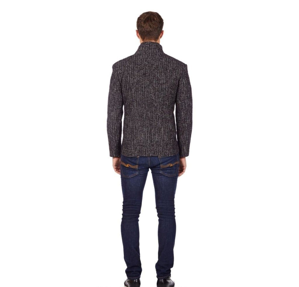 De La Creme MAN - Herringbone Tweed Blend Short Reefer Coat