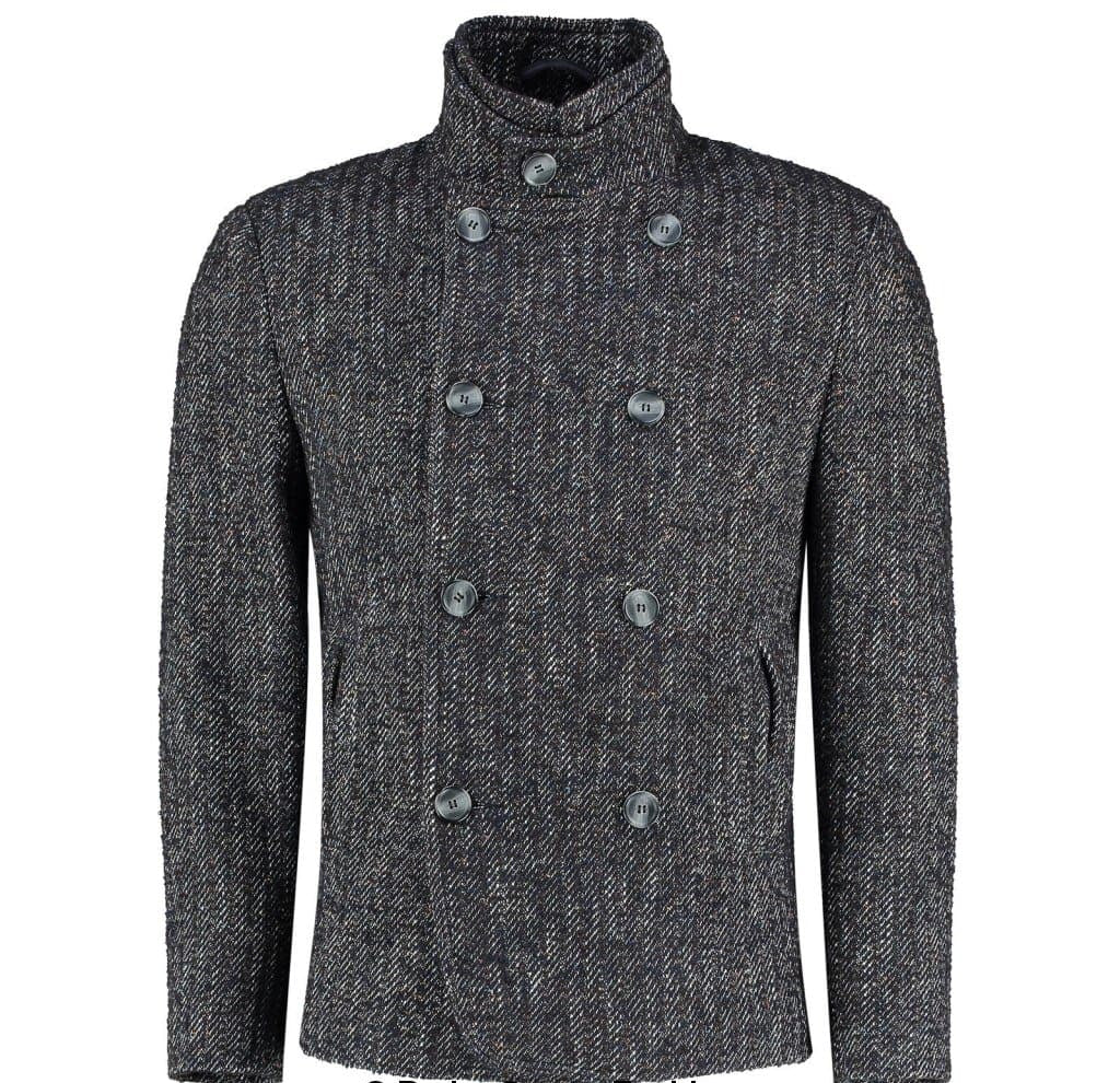 De La Creme MAN - Herringbone Tweed Blend Short Reefer Coat