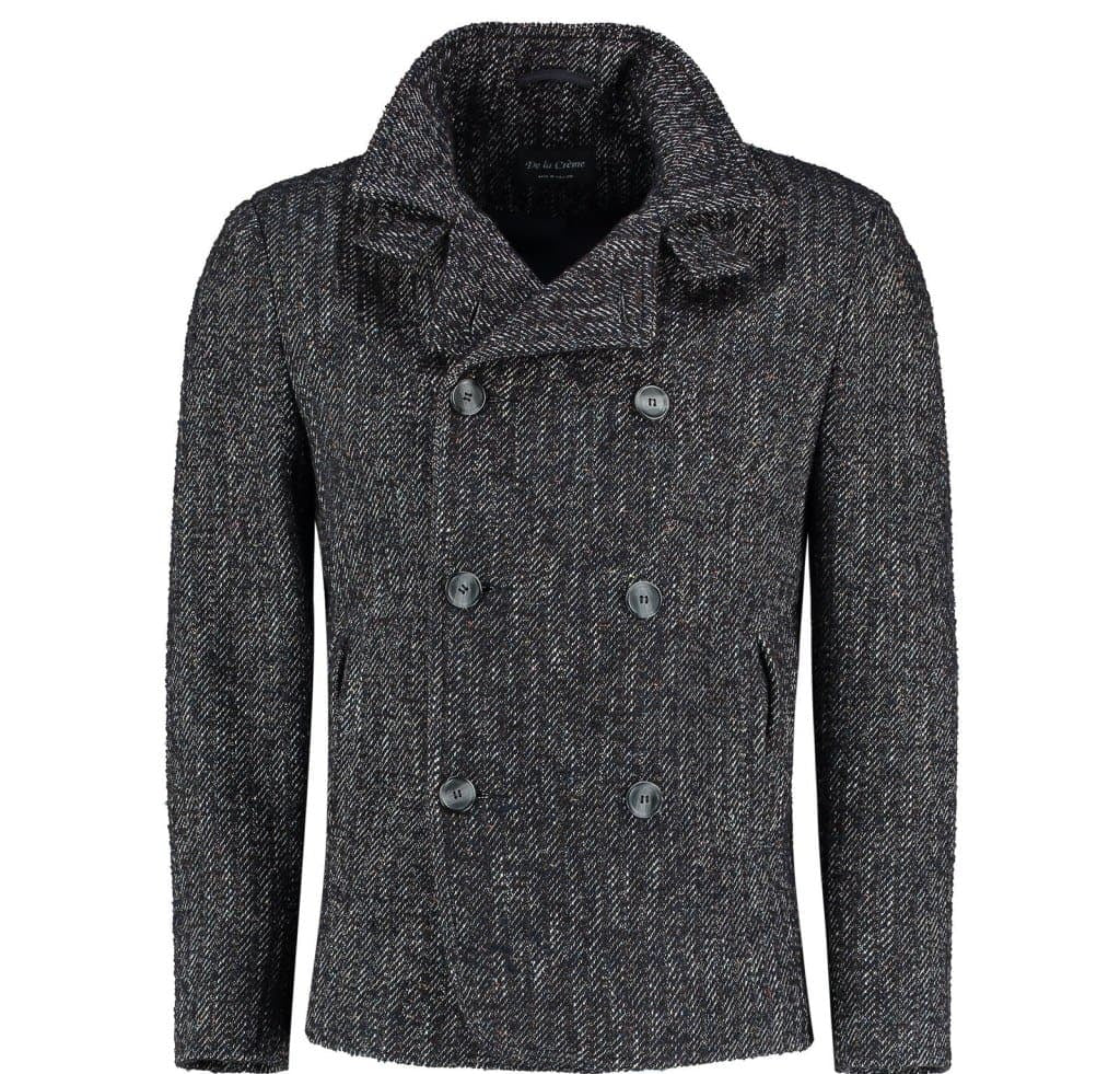 De La Creme MAN - Herringbone Tweed Blend Short Reefer Coat