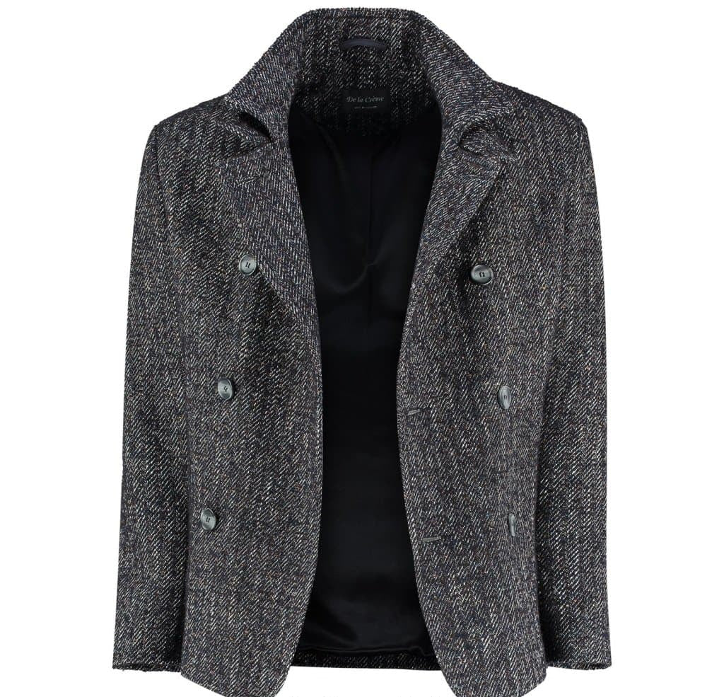 De La Creme MAN - Herringbone Tweed Blend Short Reefer Coat