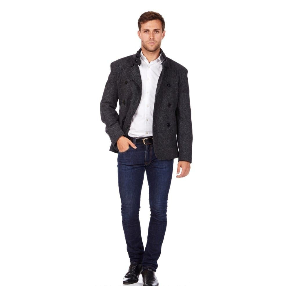 De La Creme MAN - Herringbone Tweed Blend Short Reefer Coat