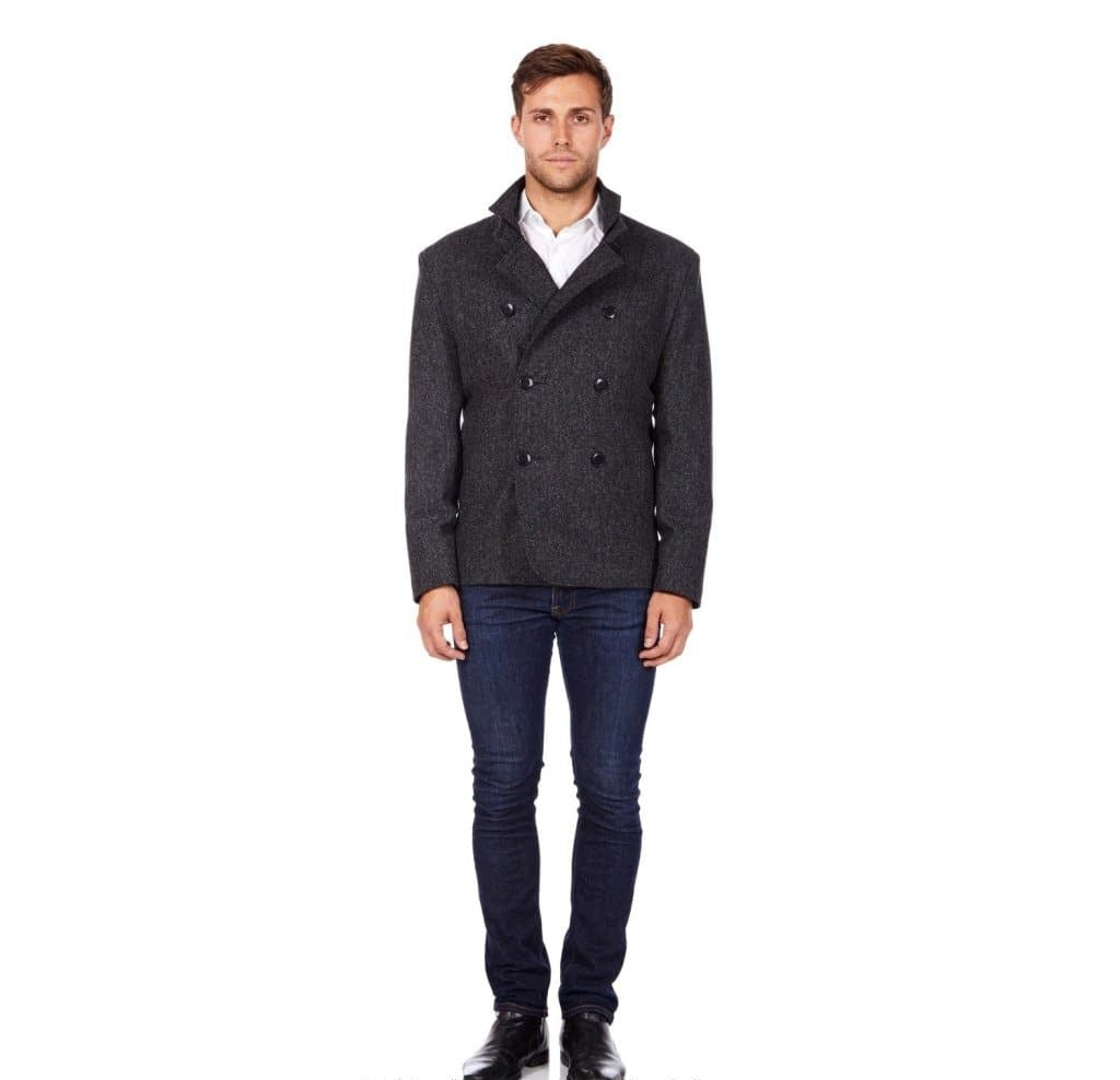 De La Creme MAN - Herringbone Tweed Blend Short Reefer Coat