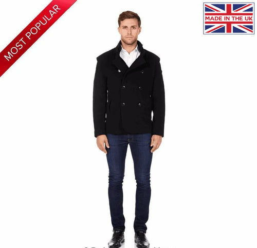 Men's Wool Blend Double Breasted Short Reefer Coat