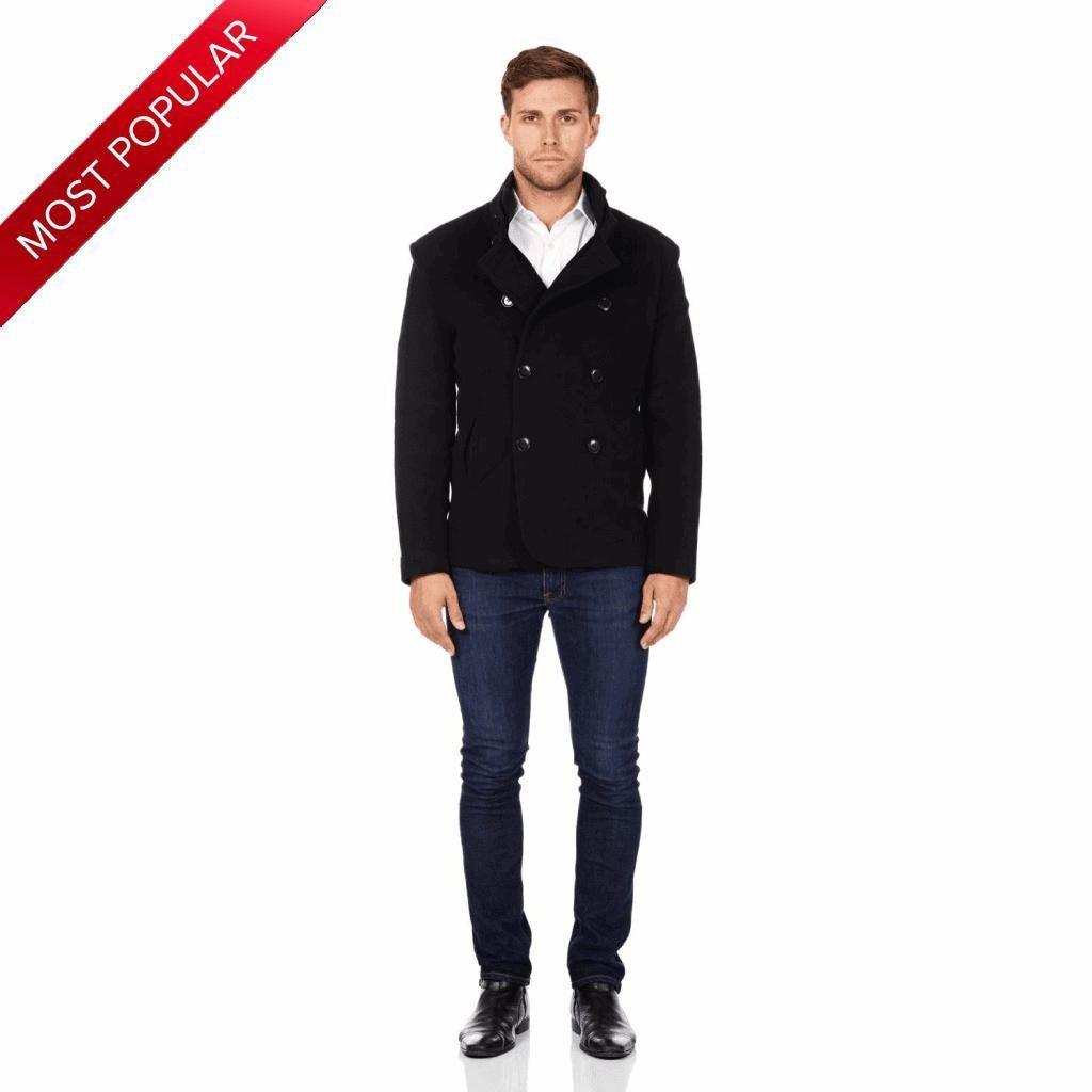Men's Wool Blend Double Breasted Short Reefer Coat