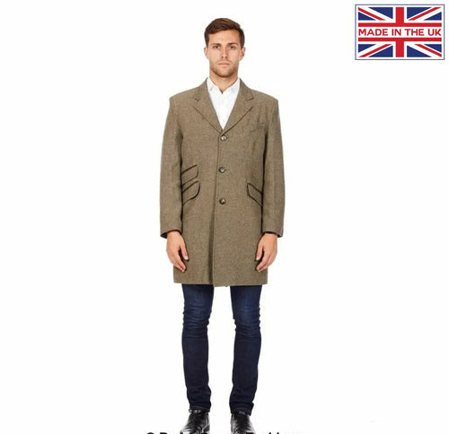 Mens Wool Blend Herringbone Design Coat