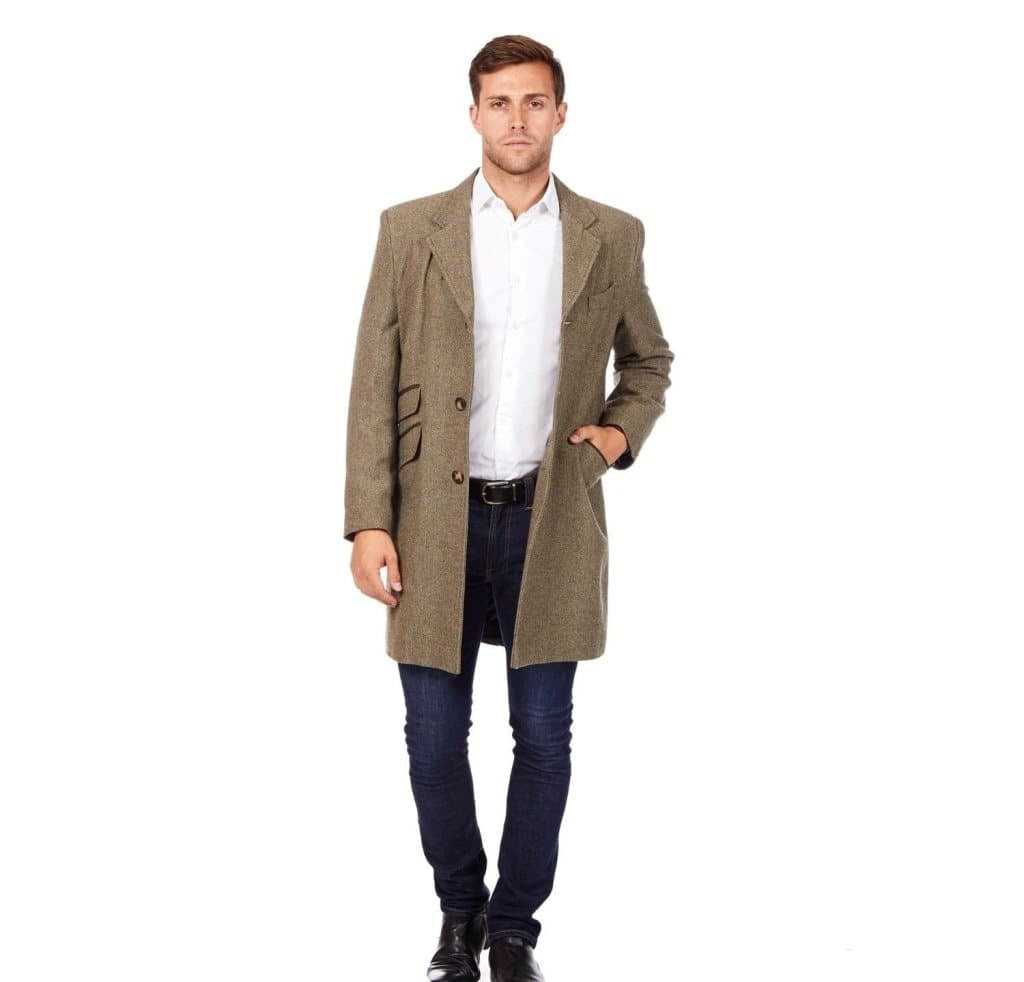 Mens Wool Blend Herringbone Design Coat