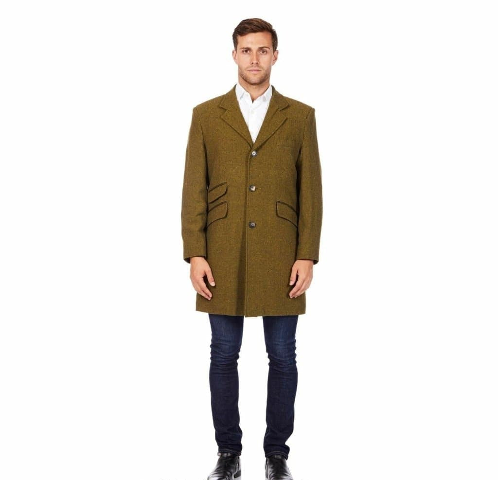 Mens Wool Blend Herringbone Design Coat