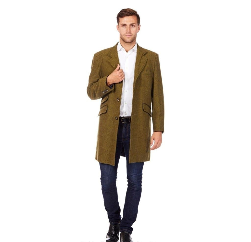 Mens Wool Blend Herringbone Design Coat