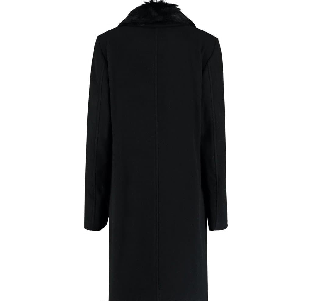 Mens Wool Mix Overcoat With Faux Fur Collar