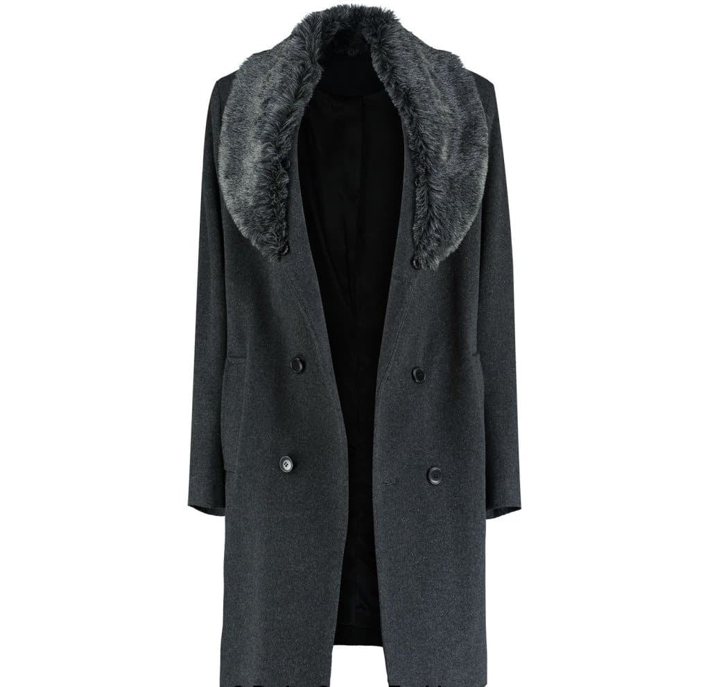 Mens Wool Mix Overcoat With Faux Fur Collar