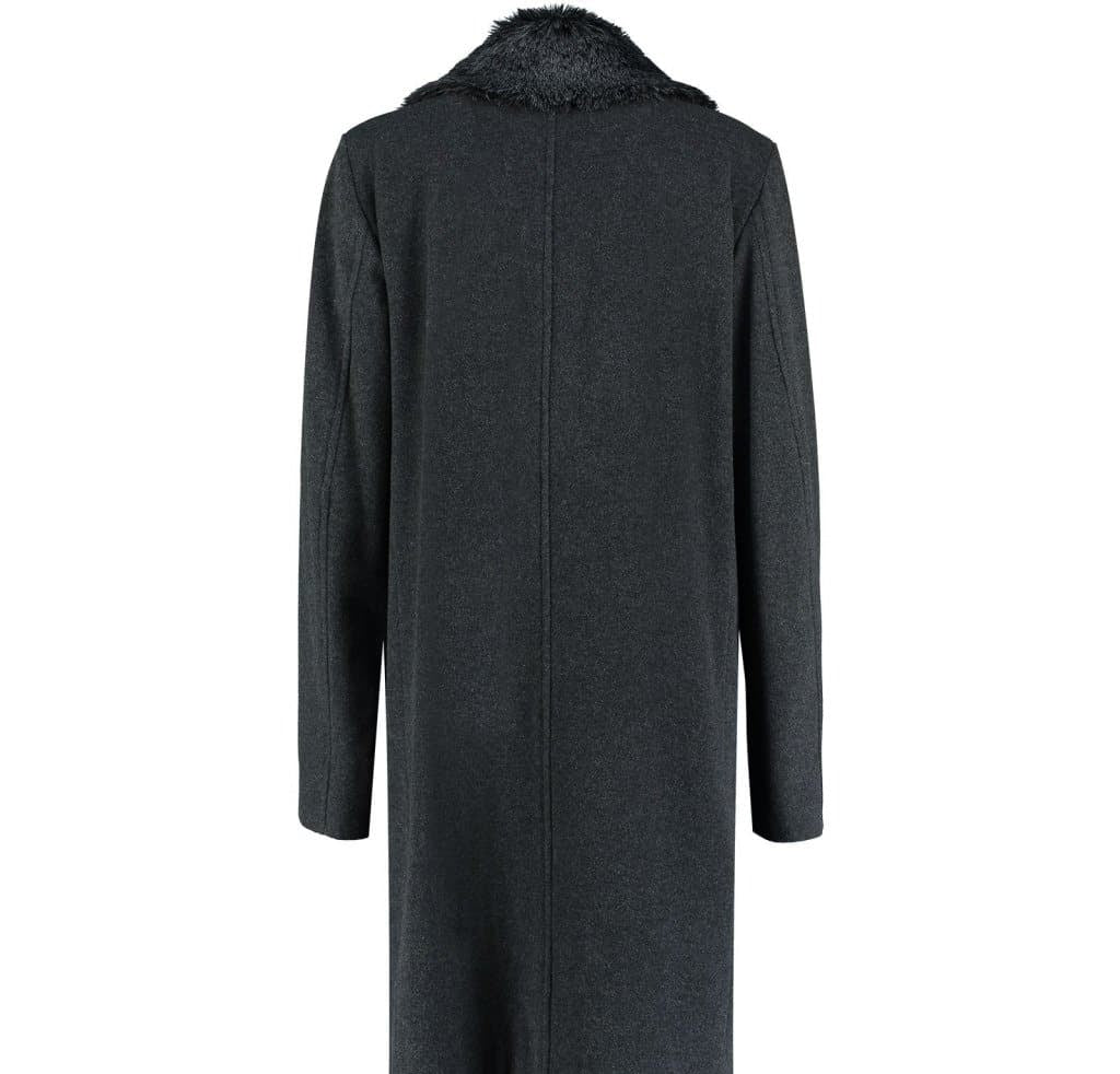 Mens Wool Mix Overcoat With Faux Fur Collar