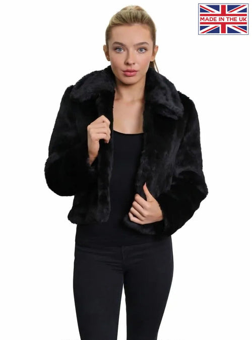 Womens Faux Fur Cropped Aviator Bomber