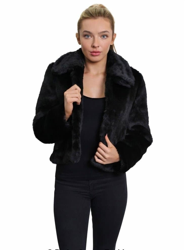 Womens Faux Fur Cropped Aviator Bomber