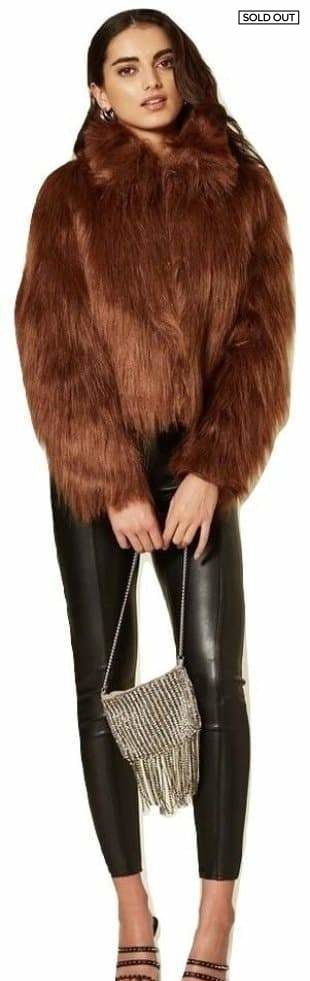 Womens Faux Fur Cropped Aviator Bomber