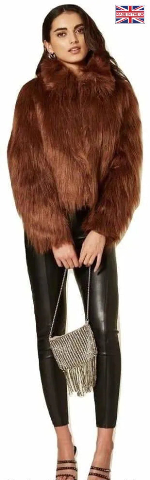 Womens Faux Fur Cropped Aviator Bomber