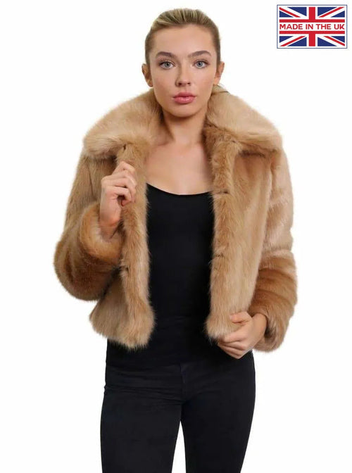 Womens Faux Fur Cropped Aviator Bomber