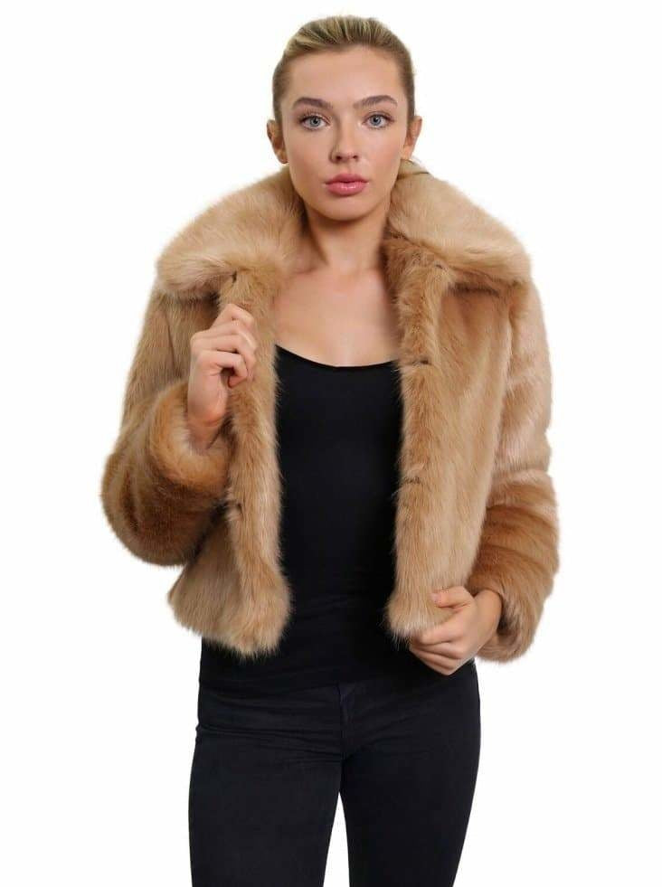 Womens Faux Fur Cropped Aviator Bomber