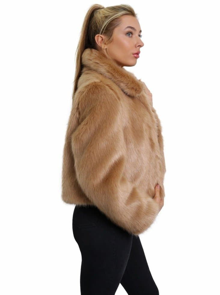 Womens Faux Fur Cropped Aviator Bomber