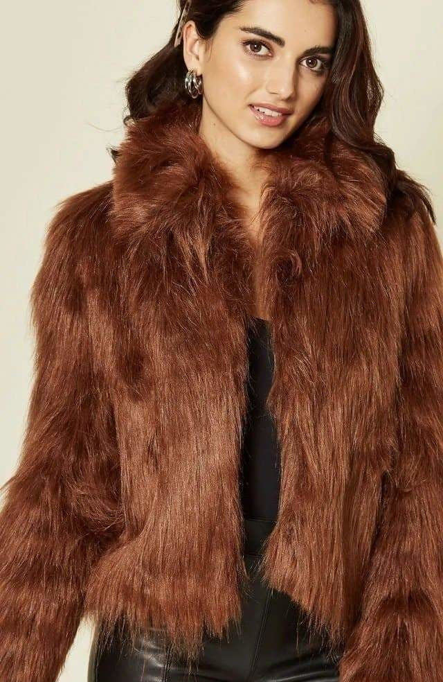Womens Faux Fur Cropped Aviator Bomber