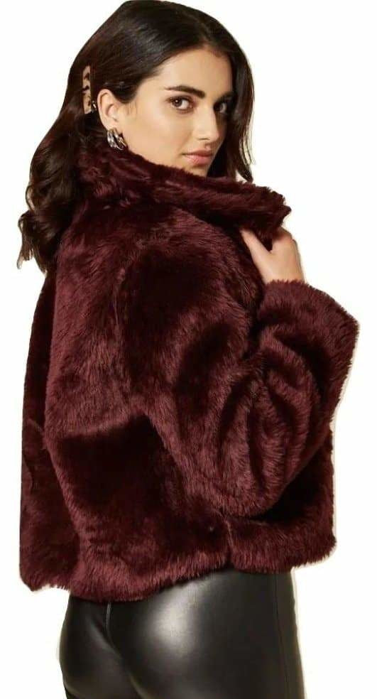 Womens Faux Fur Cropped Aviator Bomber