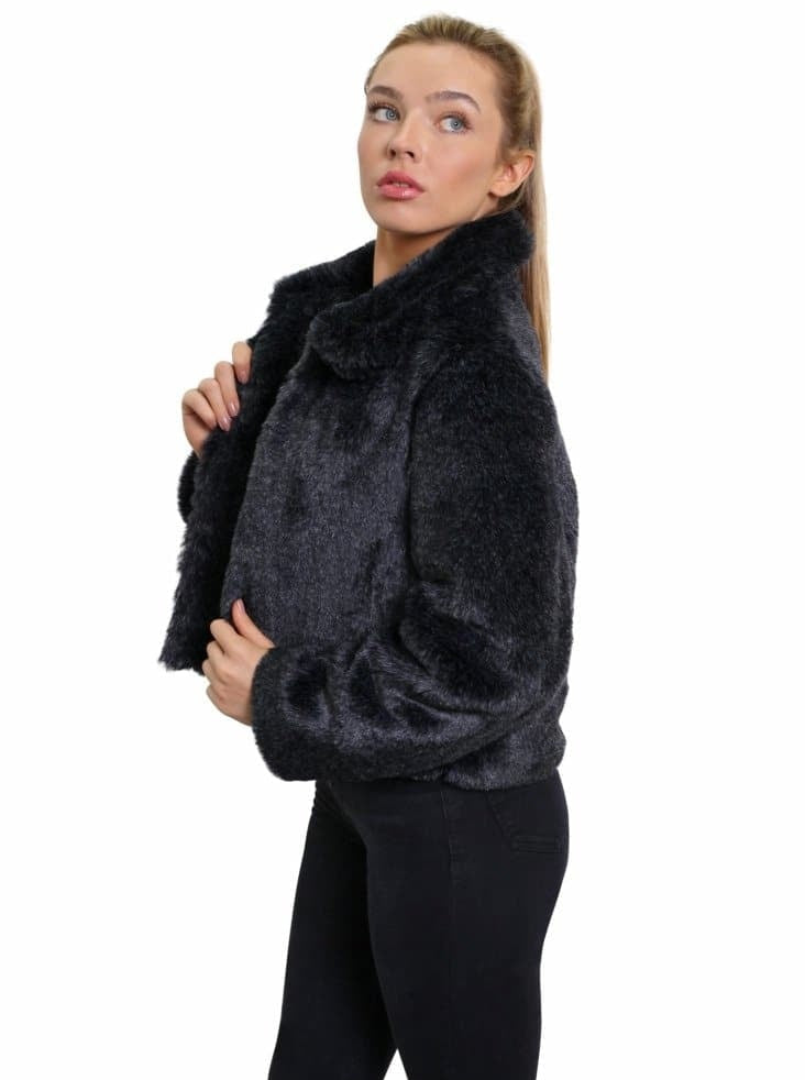 Womens Faux Fur Cropped Aviator Bomber