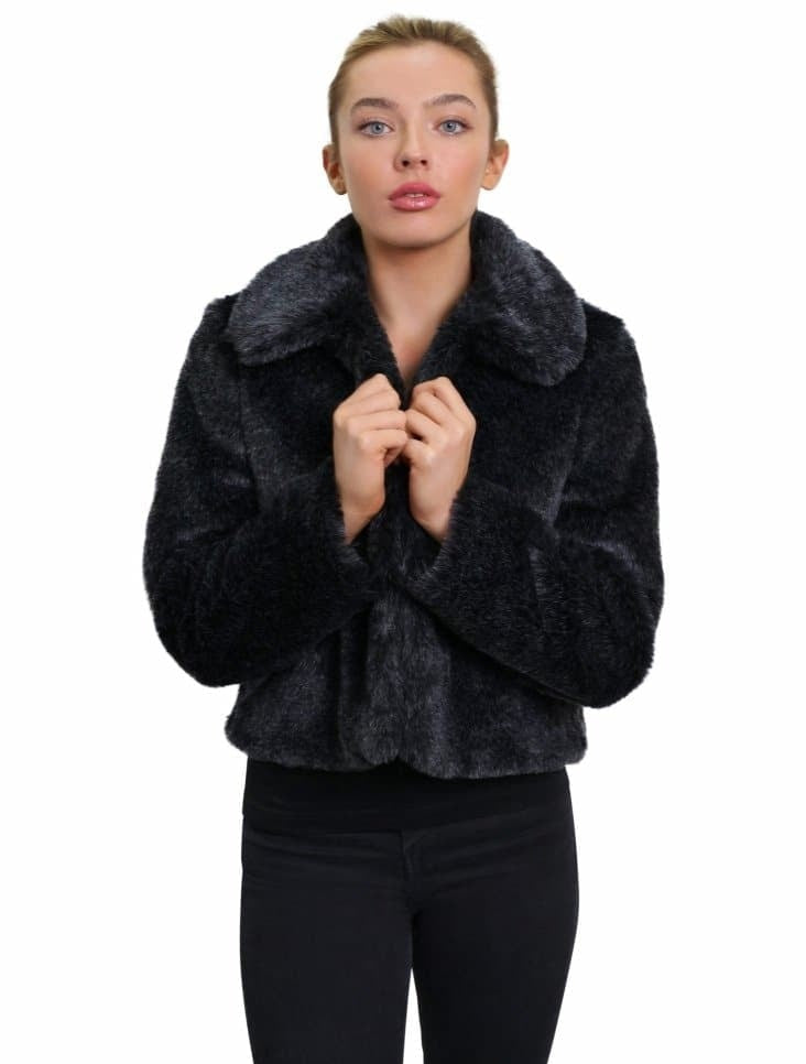 Womens Faux Fur Cropped Aviator Bomber