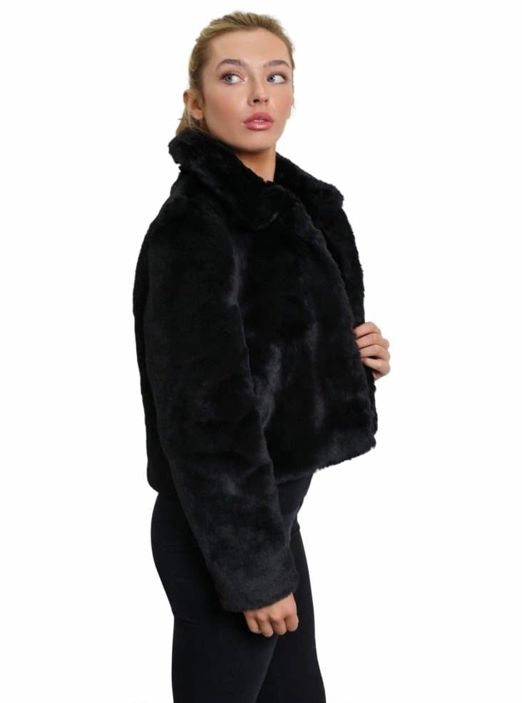 Womens Faux Fur Cropped Aviator Bomber