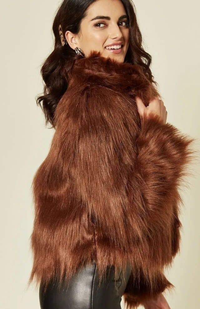 Womens Faux Fur Cropped Aviator Bomber
