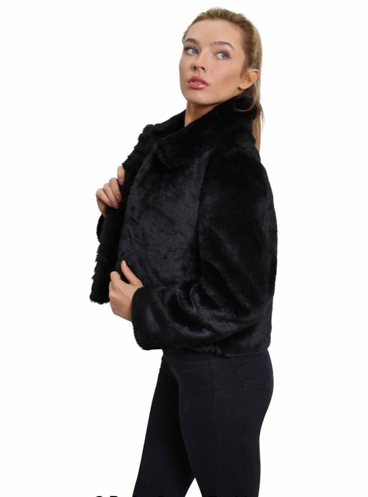 Womens Faux Fur Cropped Aviator Bomber