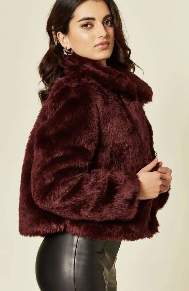 Womens Faux Fur Cropped Aviator Bomber