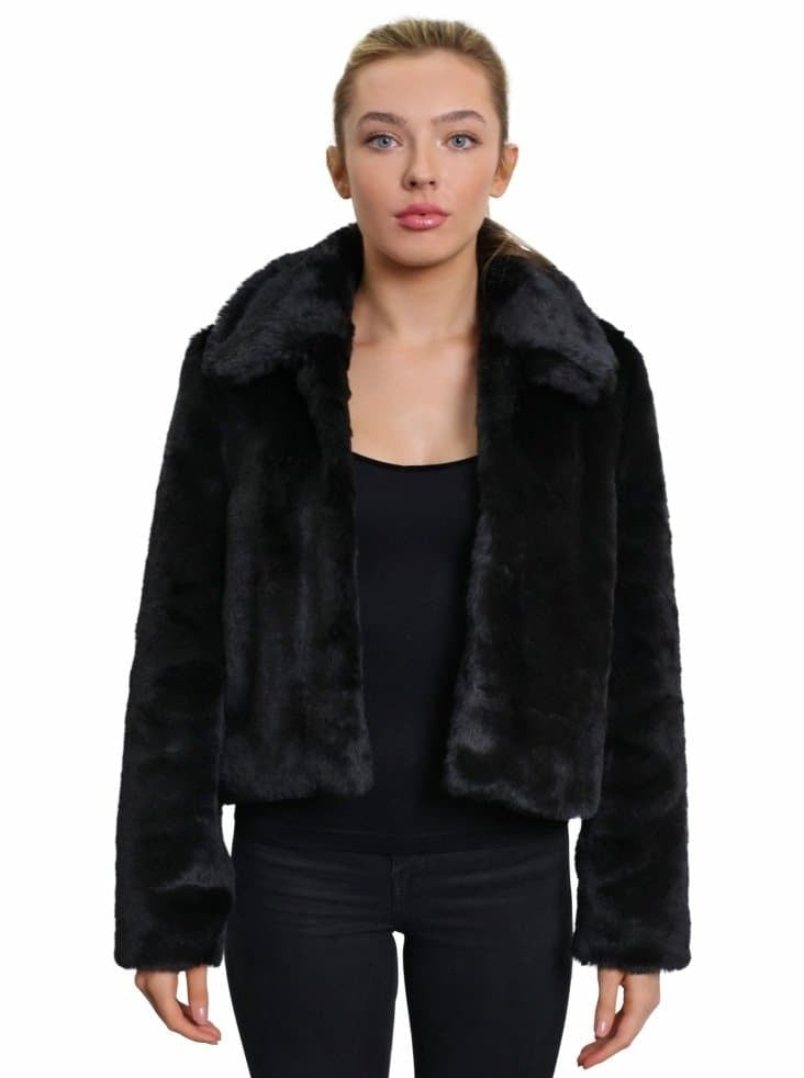 Womens Faux Fur Cropped Aviator Bomber