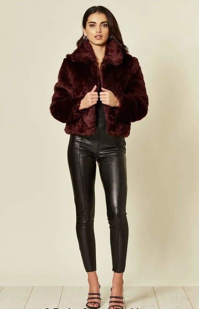 Womens Faux Fur Cropped Aviator Bomber