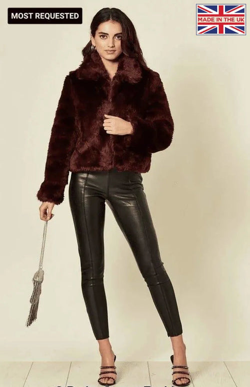 Womens Faux Fur Cropped Aviator Bomber