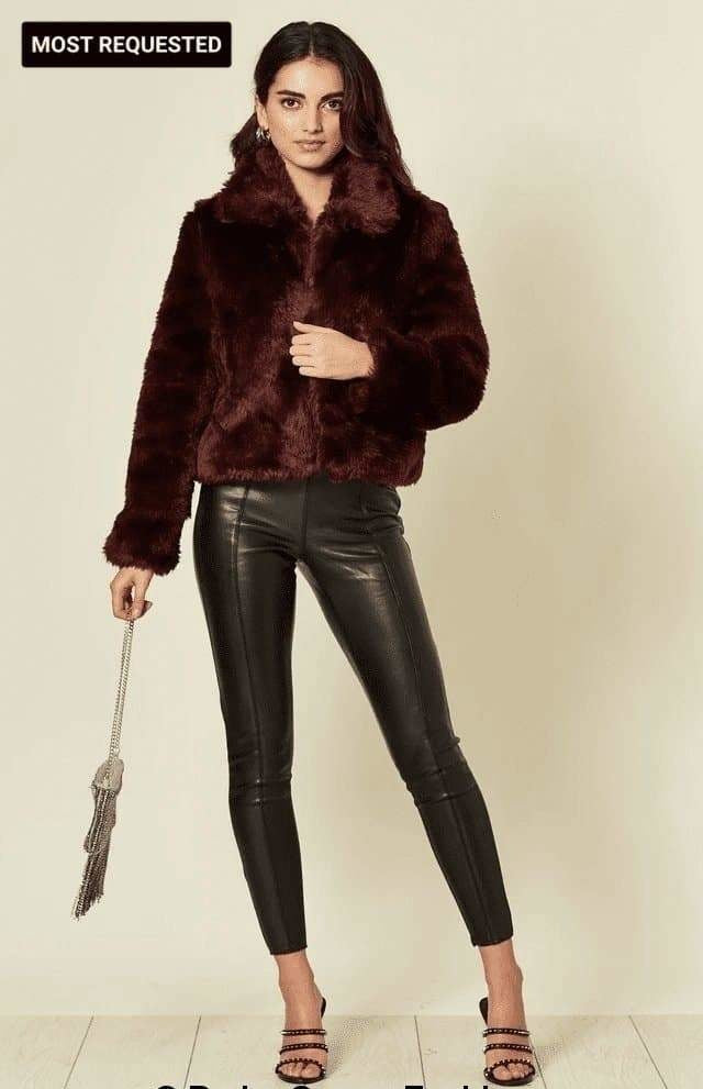 Womens Faux Fur Cropped Aviator Bomber