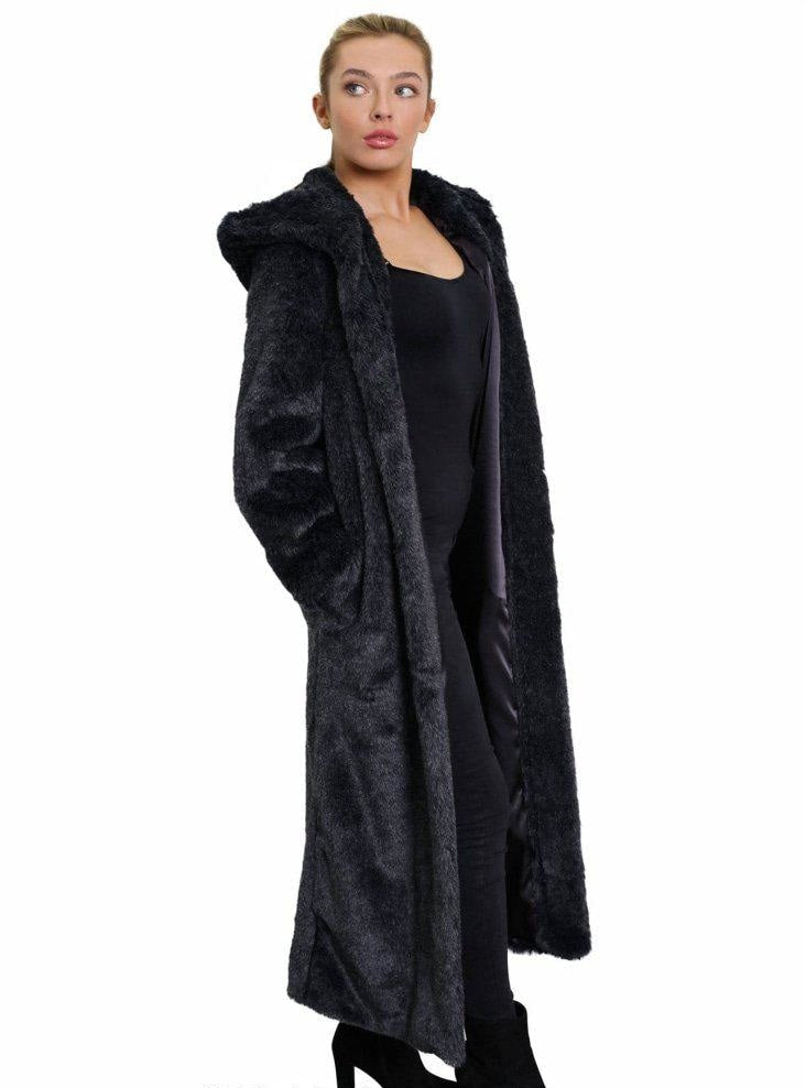 Womens Iconic Faux Fur Hooded Long Coat